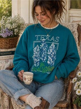 Vintage Texas Bluebonnet Sweatshirt Cottagecore Pullover‎ Women’s size large